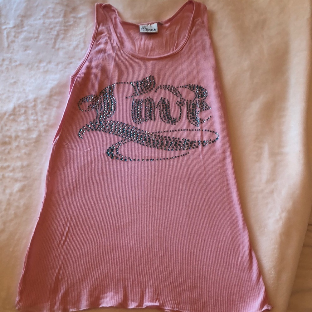 Pink ribbed extra long Love tank
